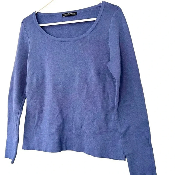 Peruvian Connection Size Medium Blue Long Sleeve Sweater Top Scoop Neck Knit - Picture 1 of 5